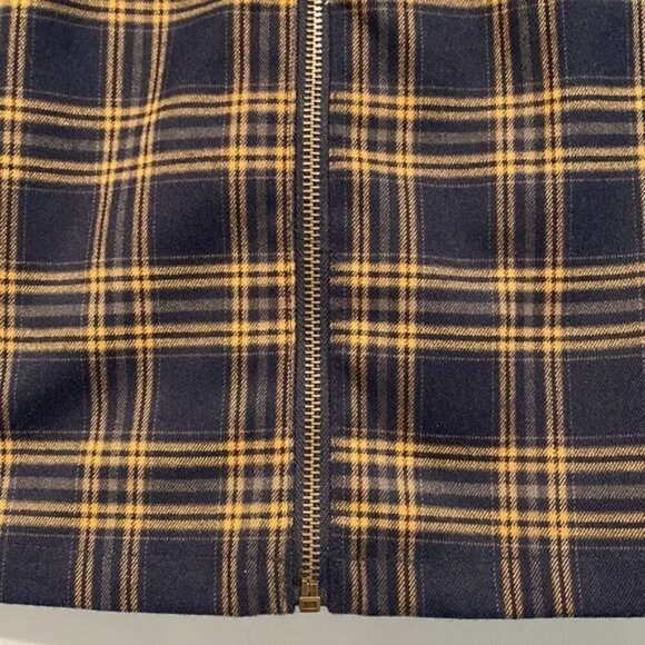 Forever 21 Navy & Yellow Plaid Skirt Front Functional Zipper Accent - Size Small - Picture 3 of 6